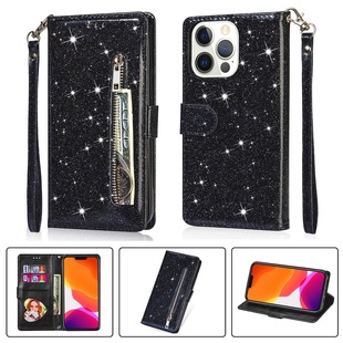 iphone14ProMax glitter zipper phone case for S21P phone leather case card phone protective case XS