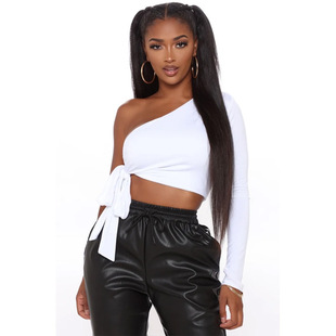 X8029 independent station European and American foreign trade women's Amazon solid color strap oblique shoulder sleeve fashion sexy top
