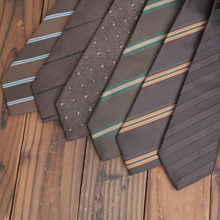 8cm Wide Retro Brown Lazy Knot-Free Zipper Tie Striped Men's Business Casual Coffee