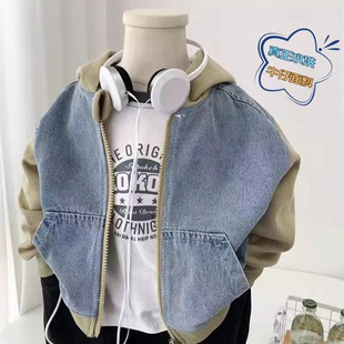 Boys' Spring and Autumn Denim Coat 2025 New Korean Children's Hooded Zipper Shirt Casual Top Children's Duffy Handsome Fashion