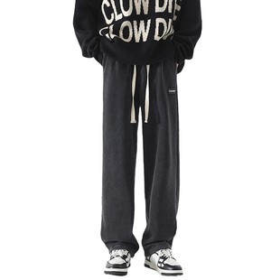 Heavy Pants Men's Drawstring Winter Casual Sports Pants Trendy Brand Straight Loose American Style fleece-lined Thickened plus size Pants
