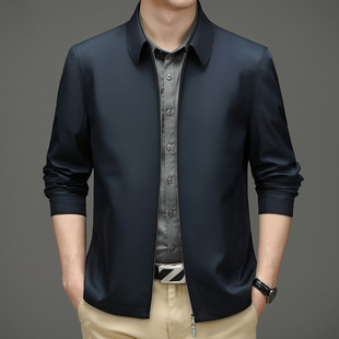 2024 Spring and Autumn New striped jacket men's middle-aged business casual lapel zipper dad jacket men