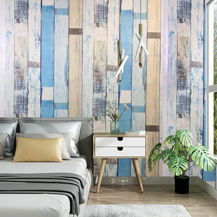 Nordic Blue Wood Stripe Dormitory Live Background Wall Bar Kitchen Moisture-proof Renovation Instant Self-adhesive Wallpaper