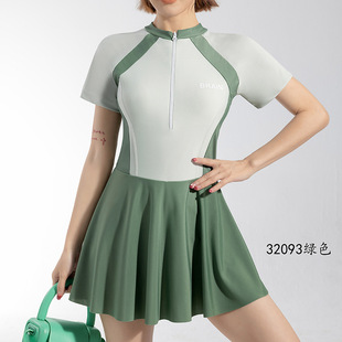 Swimsuit female one-piece conservative sports sunscreen 2025 new belly-covered slim skirt beach hot spring swimsuit wholesale