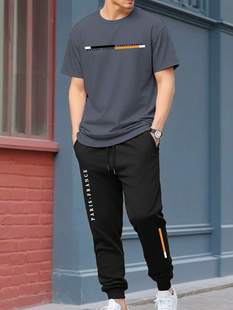 Trendy Brand Loose Short-sleeved T-shirt Pants 2024 New Simple Casual Two-piece Suit ME13 ML4