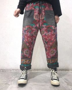 Southeast Asian Ethnic Style Printed Casual Pants Women's Spring and Autumn New High Waist Loose plus size Contrast Color All-match Harlan Pants for Women