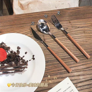 410 Steak Tableware Knife and Fork suit Western Food Three-Piece Set French Household Stainless Steel Long Handle Ins Style Dessert Spoon