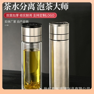 ✅ One-Handed One-Button Opening Glass Cup, Double-Layer Quick-Opening Tea and Water Separation Tea Cup, Car Water Cup for Men and Women