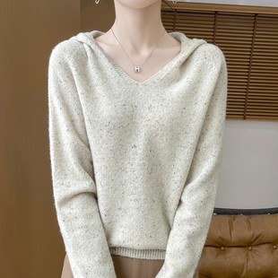 Autumn and winter new first-line clothing point yarn hooded pure wool sweater women's casual knitted sweater outerwear hooded sweater