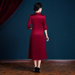2023 Spring and Summer New Dress Long Vertical Collar Diamond Embroidered Large Size Mother's Dress Banquet Happy Mother-in-law Cheongsam