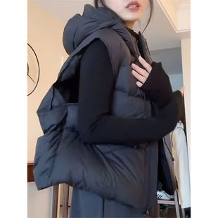 2024 Autumn and Winter New Korean Style French Style Ins Fashionable Coat Loose Warm Short Hooded Vest for Women