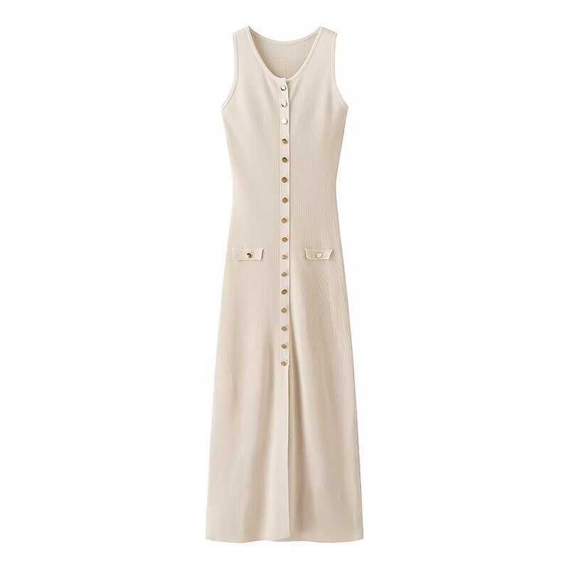 2025 Summer New Style Round Neck Sleeveless Single-Breasted High-Waisted Slim-Fit Party Banquet Long Dress for Church Wedding