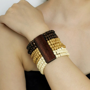 Bohemian Handmade Wooden Bead Bracelet Exaggerated All-match Elastic Bracelet Seaside Travel Accessories