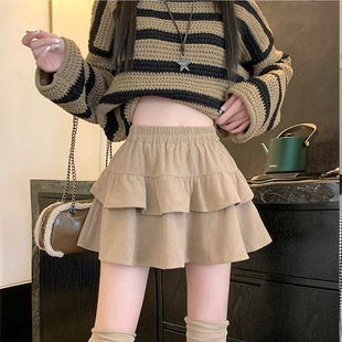 Corduroy Skirt Women's Autumn and Winter Maillard Ballet Style Cake Skirt A- Line Short Skirt brown free size