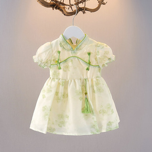 2024 New Summer Girl's dress Floral Western Style Thin New Chinese Style Girl's Baby Girl's Summer Skirt