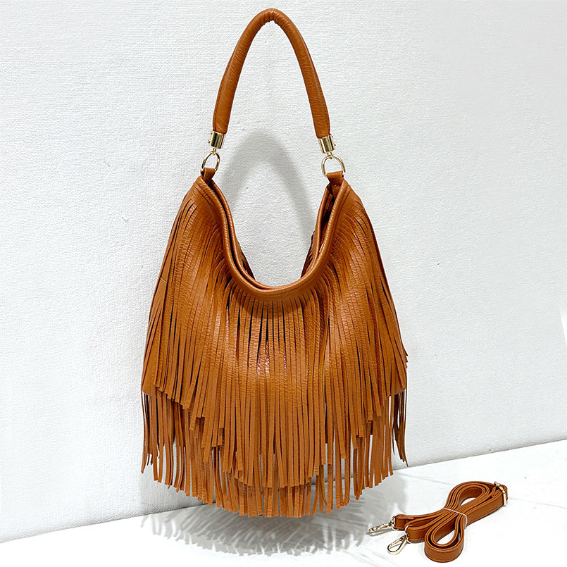 European and American trendy minimalist large bag, fashionable handbag, crossbody bag, women's bag, tassel bag, large capacity, hanging tassel bag style
