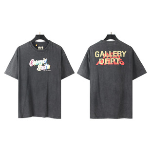 High Street Trendy Brand Gd Retro Colorful Letter Print Couple Casual Loose Short-Sleeved T-Shirt Men's Half-Sleeved Women's Export