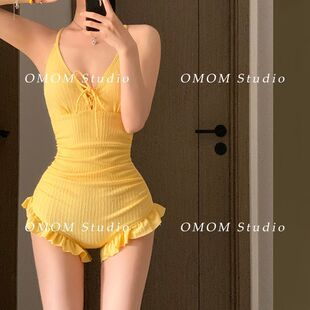 mosricci sweet fresh ruffled Korean style girl's one-piece swimsuit women's cardigan two-piece set sun protection cover meat