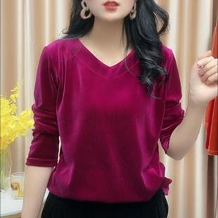 2024 New Mom Autumn and Winter Fashion Versatile V-Neck Buckle Top Wide Wife Noble Elegant Versatile Base Shirt