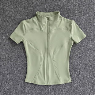 Yoga Clothing Women's Tight T-shirt Sports Short-sleeved Running Training Pilates Collar Zipper Fitness Clothing Coat Spring and Summer