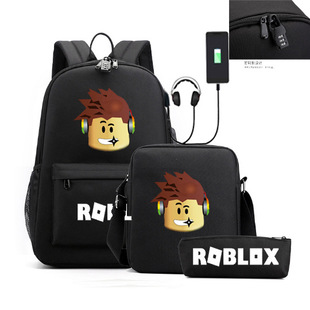 Cross-border roblox game surrounding USB charging men's and women's shoulder bag single shoulder pencil case three-piece school bag for middle school students