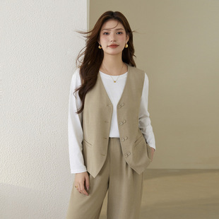 Xianlixiu Plus Size Women's Intellectual Work Clothing Versatile Loose Slimming Look Linen Two-Piece Suit Fat mm 2024 Autumn New Style