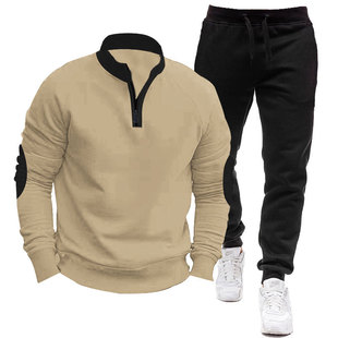 Autumn and Winter New Foreign Trade Cross-border AliExpress Men's Outdoor Sports Leisure Velvet Zipper Sweatshirt Sports Pants 2-piece Set