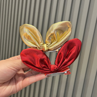 Korean Pearlescent Fabric Rabbit Ear Hairpin Top Clip Distinctive Girls' Three-dimensional Bow Bangs Side Clip in stock