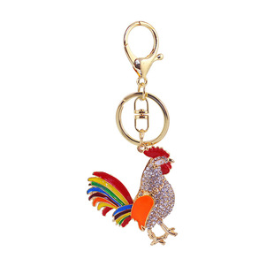 Chinese Style Creative Cute Oil Dropping Color Handsome Cock Car Keychain Metal Women Bag Pendant Accessories Gift