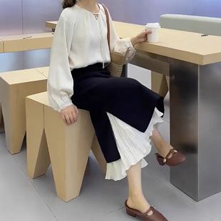 European Station Black High Waist Lace Stitching Skirt 2025 Spring and Autumn New Elegant Slim-fit Slim Split Long Skirt