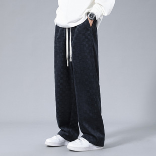 Checkerboard Pants Men's Casual Pants Spring and Summer Dipper Corduroy Loose Straight Wide Leg Sports Pants