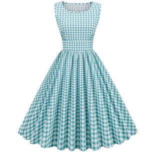 Yama Barbie Pink Plaid Sleeveless Stitching Vintage Large Swing Dress 8014 Plaid