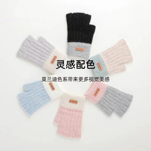 Cross-border Cold-proof Half-finger Gloves Men's and Women's Wool Knitted Wool Finger-leaking Couple Winter Warm Writing Gloves for Students