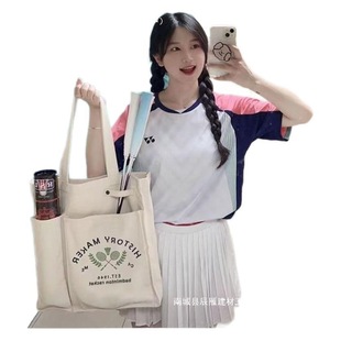 Badminton Racket Bag Sports Fitness Large Capacity Canvas Bag Single Shoulder Women's New High Color Portable Tennis Bag