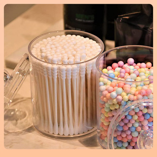 Cross-border Transparent Cotton Toothpick Box Toothpick Fit Box Round Desktop Dustproof Storage with Lid Cosmetic Cotton Storage