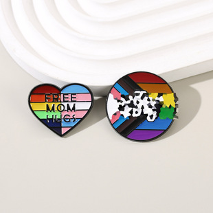 Creative English European and American Festival Brooch Round Love Rainbow English Letter Metal Badge Pin Clothing Accessories