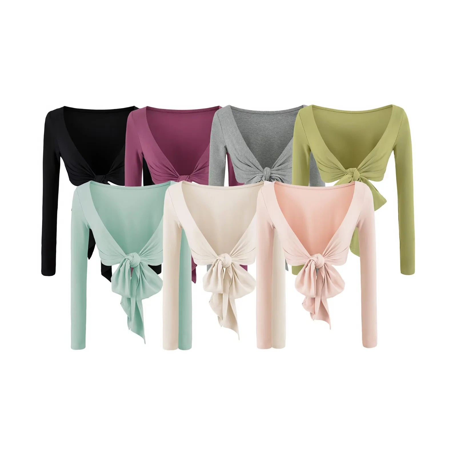 2026 early autumn new pure and alluring ballet style high-waisted cropped lace-up long-sleeve top with short sun-protective shawl T-shirt