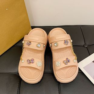 Factory Direct Sales Export Double-strap Thick-soled Hole-in-the-wall Shoes Accessories Can Be DIY and Disassembled Rhinestone Wholesale Sandals
