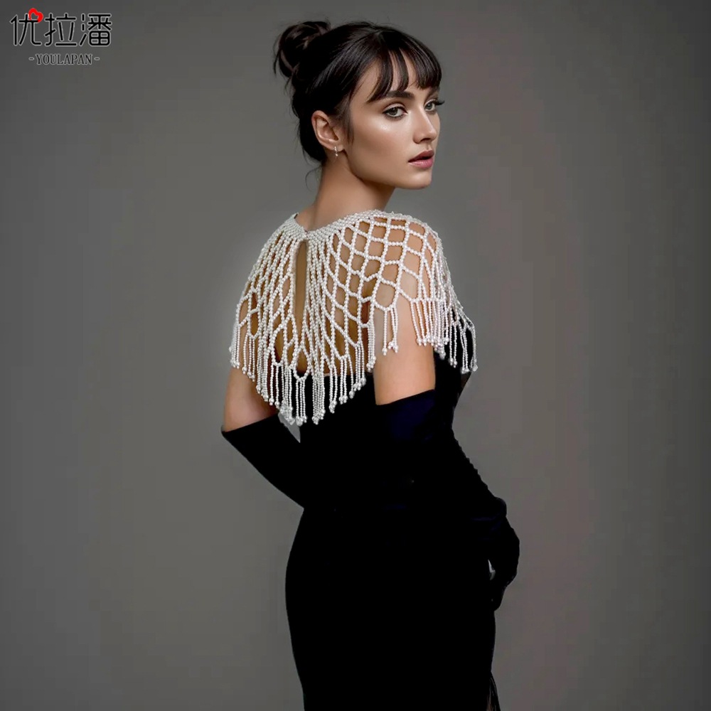 Youlapan Sg47 Export Heavy Industry Han Dynasty Cloud Shoulder Accessories Beaded Cheongsam Cut Out Pearl Tassel Shawl Short