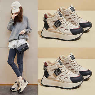 Ins Korean Style New fleece-lined Torre Shoes Women's 2024 Winter Student Sports Casual Shoes Warm Height Increase XFK837