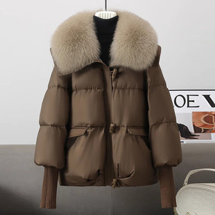 F6B2024 Winter New Down Cotton-padded Jacket Women's Mid-length Loose Slimming Small Big Wool Neck Thickened Warm