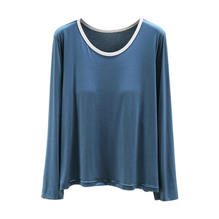 Modal long-sleeved bottoming shirt with chest pad women's autumn wear-free bra T-shirt solid color plus size loose slimming top