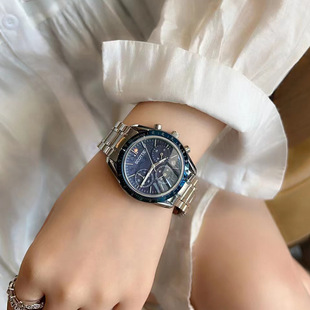 2024 Poem Gaudí Fashion Large Dial Watch Steel Band Women's Watch Neutral Six-pin Calendar Multifunctional Live Same Style