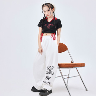 Children's Jazz Dance Costume Girl's Fashionable Short Navel Show Costume Children's Dance Performance Suit Girl's Summer