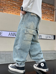 Boys' Jeans Spring and Autumn 2025 New Children's Spring Pants Boys' Middle and Big Children's Spring Loose Trousers Trendy