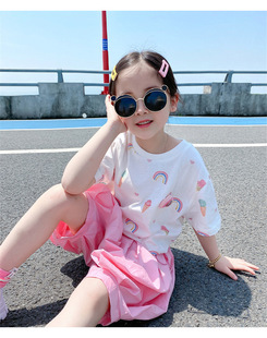 Girls' Short-sleeved T-shirt Set Summer Online Popular Stylish Children's Haren Pants Casual Two-piece Set for Summer