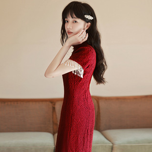 Cheongsam Toast Dress Красное китайское платье для помолвки, платье для невесты, Повседневное платье с задней дверью, свадебное улучшенное женское платье