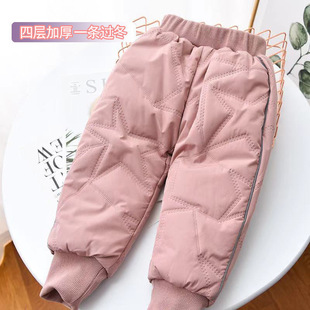 Children's Velvet Pants Winter New Solid Color Cotton Pants Women's Treasure Men's Treasure Leg Pants Western Style Fashion fleece-lined Thick Pants