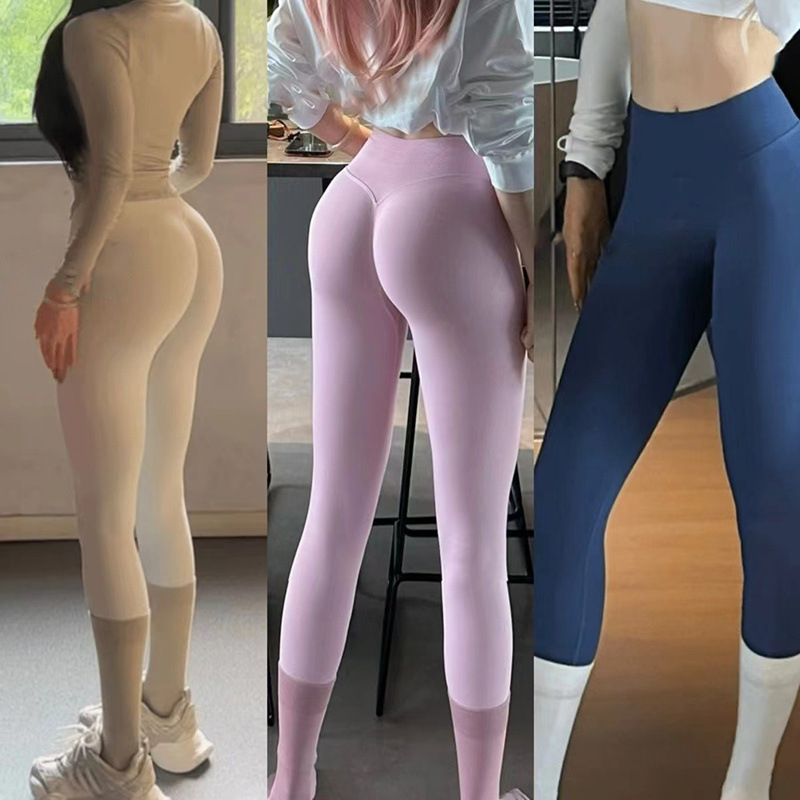 Peach Hip Yoga Sports Fitness Pants Women's Abdominal Tight High Waist Elastic Running Outer Wear Tight Seamless Peach Pants