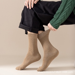 Men's mid-calf socks autumn and winter warm thickened fleece-lined towel bottom black cotton socks sports casual Terry stockings